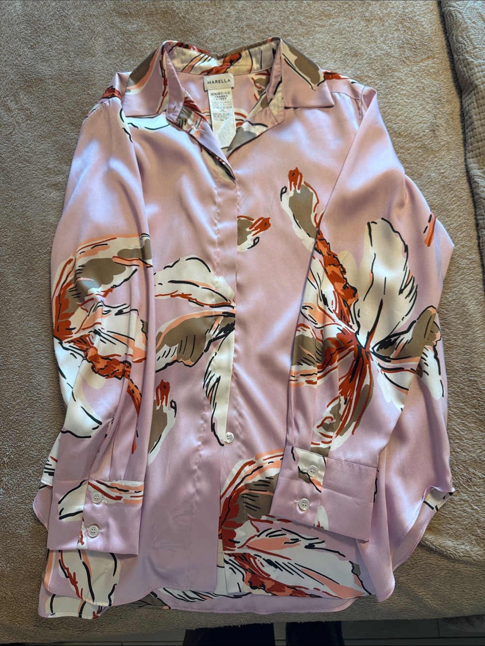 MARELLA Lavender Floral-Print Silk Button-Down Shirt